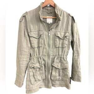 Avec Les Filles (Anthropologie) Linen XS EUC Green Utility Jacket Adjustable Fit